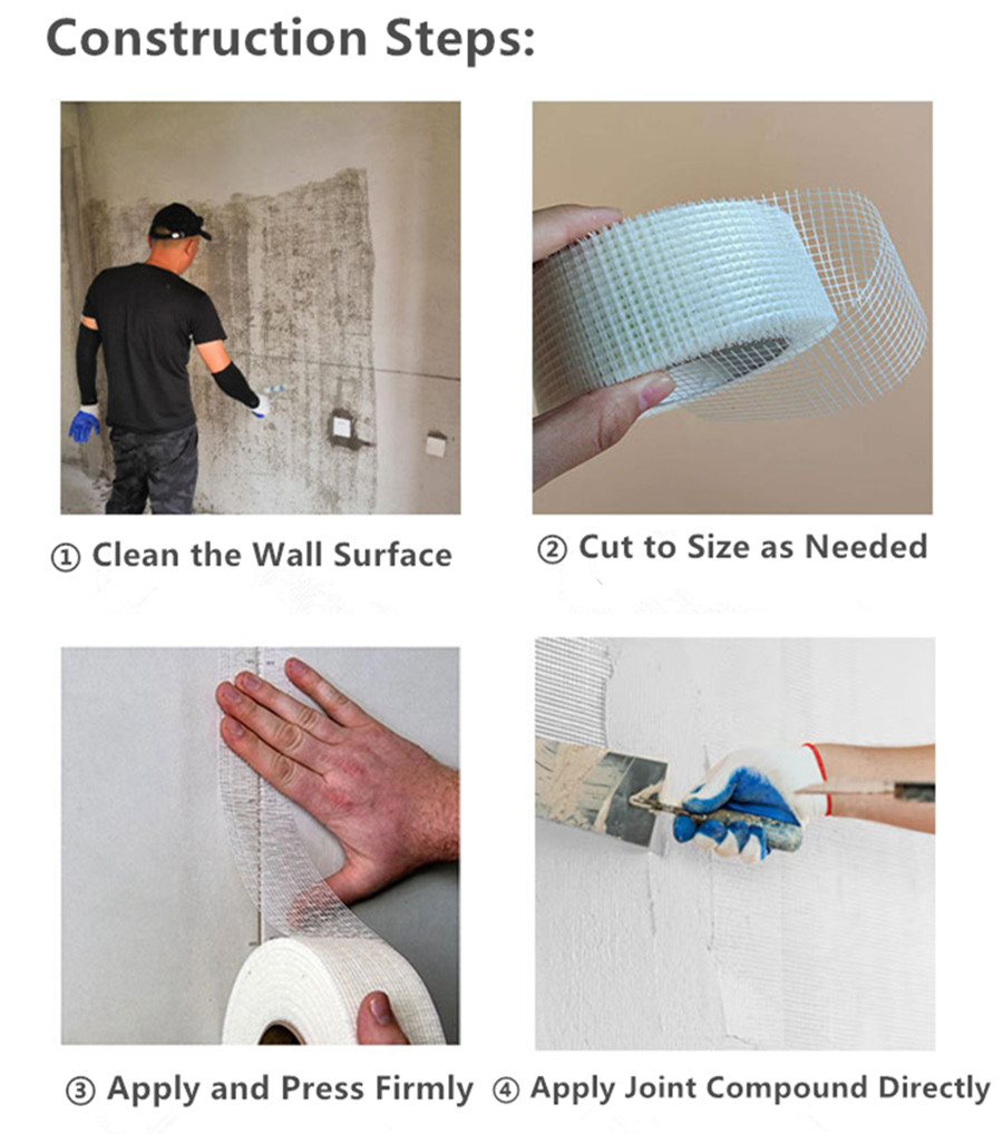Fiberglass Mesh Tape Self-adhesive fiberglass mesh tape, high tensile strength crack resistant drywall joint tape for wall repair and construction.